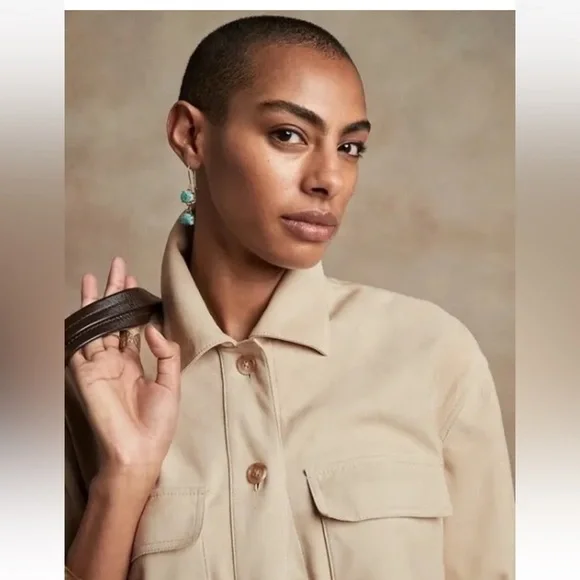 New-banana republic-S-tan(stone)-heritage suede shirt/jacket(Shacket) luxurious - Picture 4 of 16